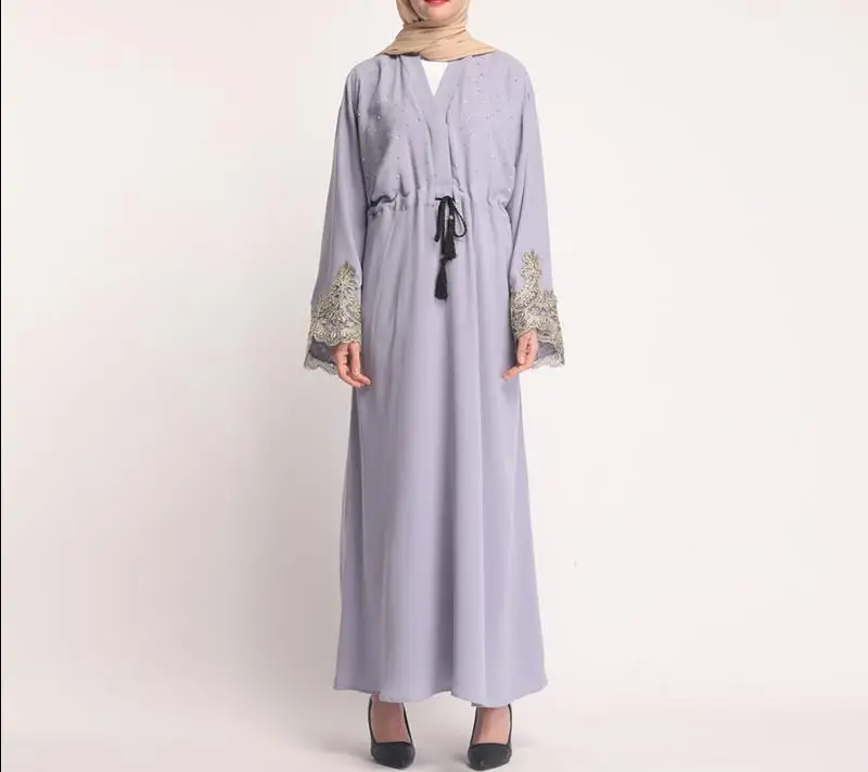 Gray Dress Vestidos Kaftan abaya Qatar Оман мусульманский хиджаб платье Абая для женщин халат Дубайский кафтан Elbise турецкие мусульманские платья одежда - Цвет: Gray Dress