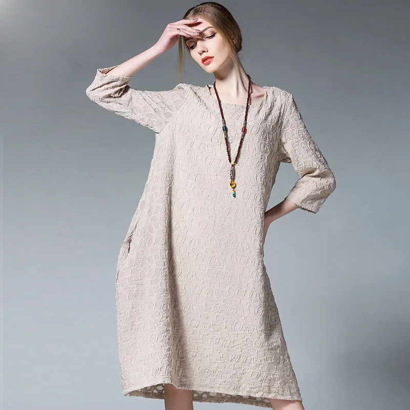 Плюс Размер Старинные Женщин Dress Casual Мода Весна Лето Стиль Высокое Качество Синий