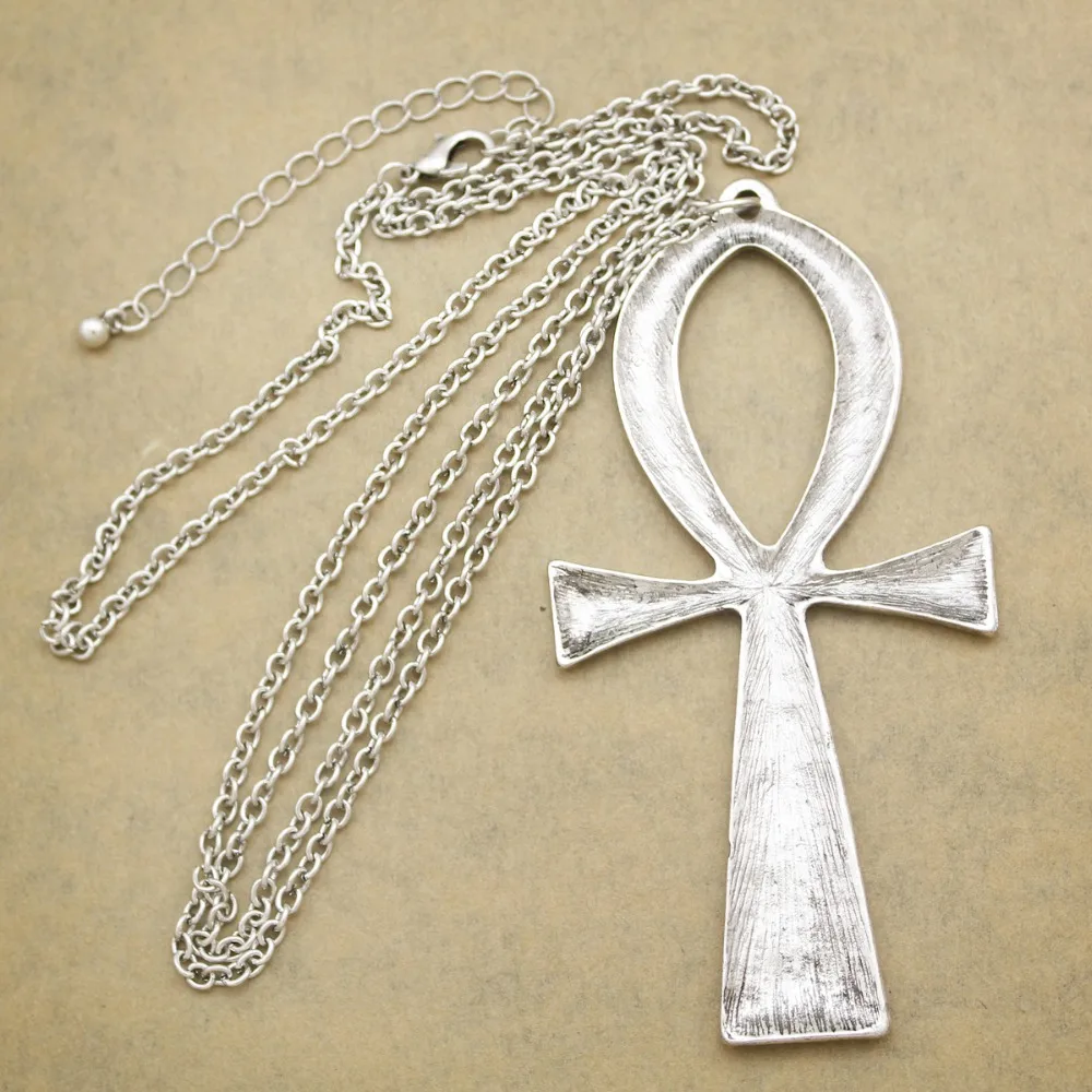 10x5cm Vintage Gold Silver Egyptian Life Big Ankh Cross Pendant Long Chain Sweater Necklace Jewelry Dropshipping
