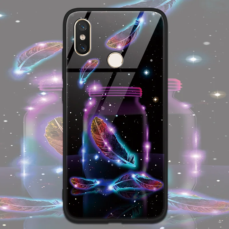 yumaopz Закаленное стекло Star Space Cover для Xiao mi Red mi Note 5 6 Pro S2 5 Plus mi A2 6X 5S 6 8 SE Lite Explorer mi x 2 2s чехол с мягкими краями - Цвет: yumaopz