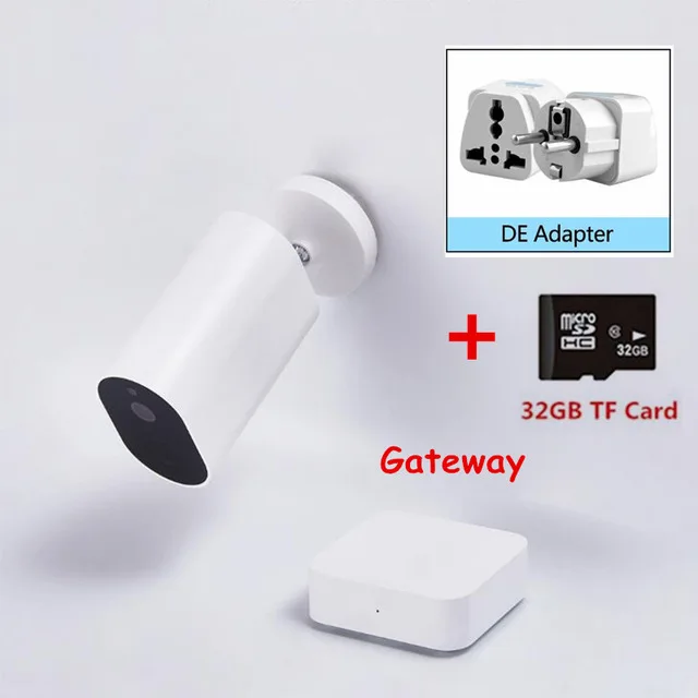 add DE adapter card Оригинальная смарт-камера Xiaomi Mijia с батарейным шлюзом 1080P F2.6 IP65, Водонепроницаемая беспроводная ip-камера с функцией обнаружения гуманоида AI - Цвет: add DE adapter card