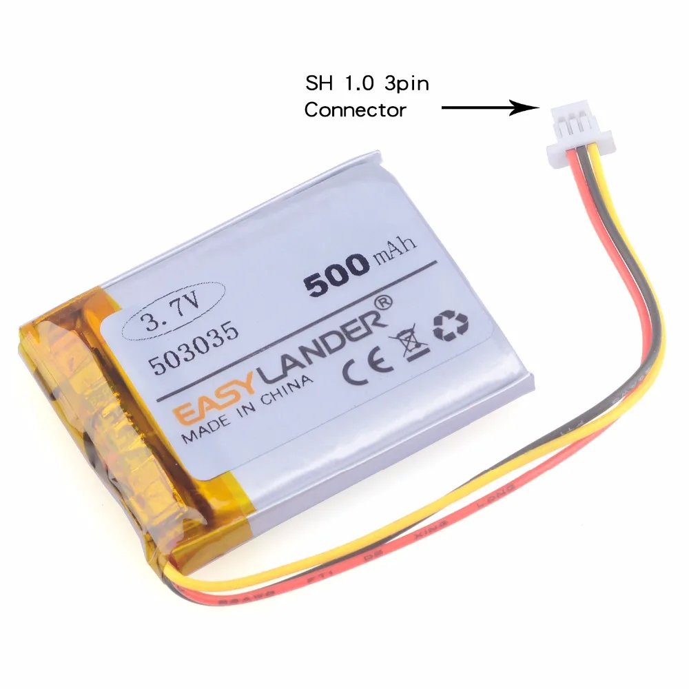 3-ПРОВОД С 1.25 ВИЛКОЙ 503035 3.7V 500mAh ПЕРЕЗАРЯЖАЕМАЯ ЛИТИЕВАЯ ПОЛИМЕРНАЯ БАТАРЕЯ Li-ion ДЛЯ GPS PSP НАВИГАЦИИ MP3 MP4 DVR СМАРТ-ЧАСОВ ON.