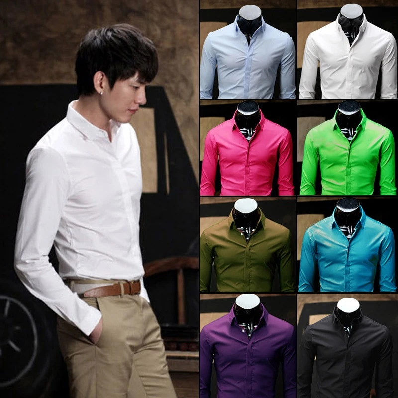 

2019 New Men shirt Slim Fit Social Business 8 color Dress Shirt high-grade Brand Male Casual Long Sleeved Solid top Clothing