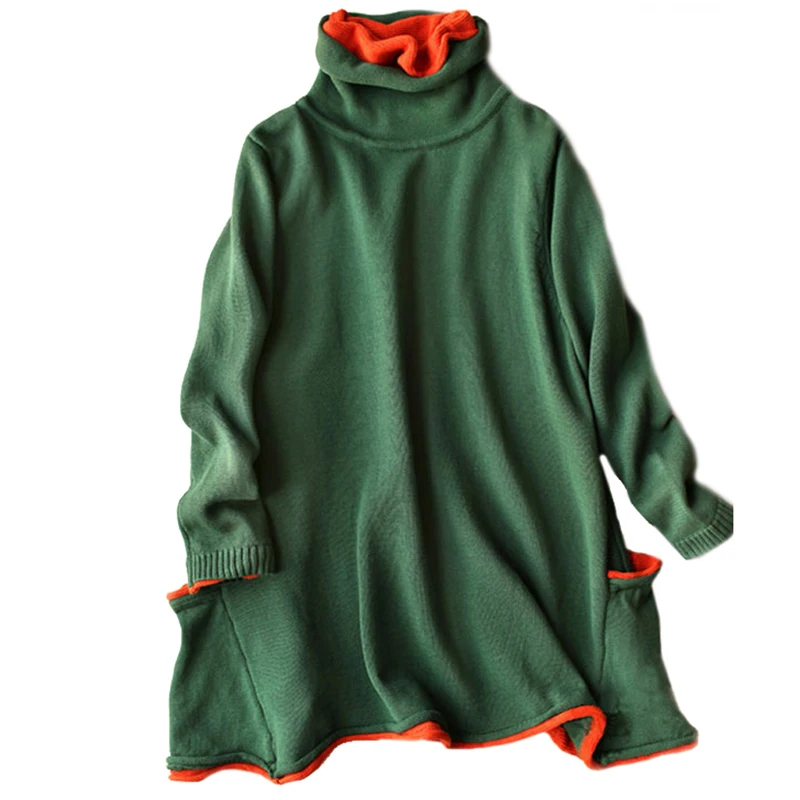 Long Sleeved Turtleneck Oversize Sweater Dress Autumn/Fall Maternity Stylish Knitwear Jumper Plus Size | Женская одежда