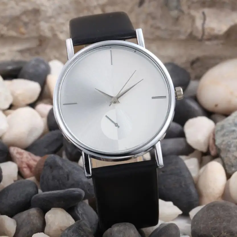 

New Fashion Women Dial PU Leather Strap Quartz Movement Watch Alloy Analog Round Pin Buckle Stainless Steel Dial Watch #W
