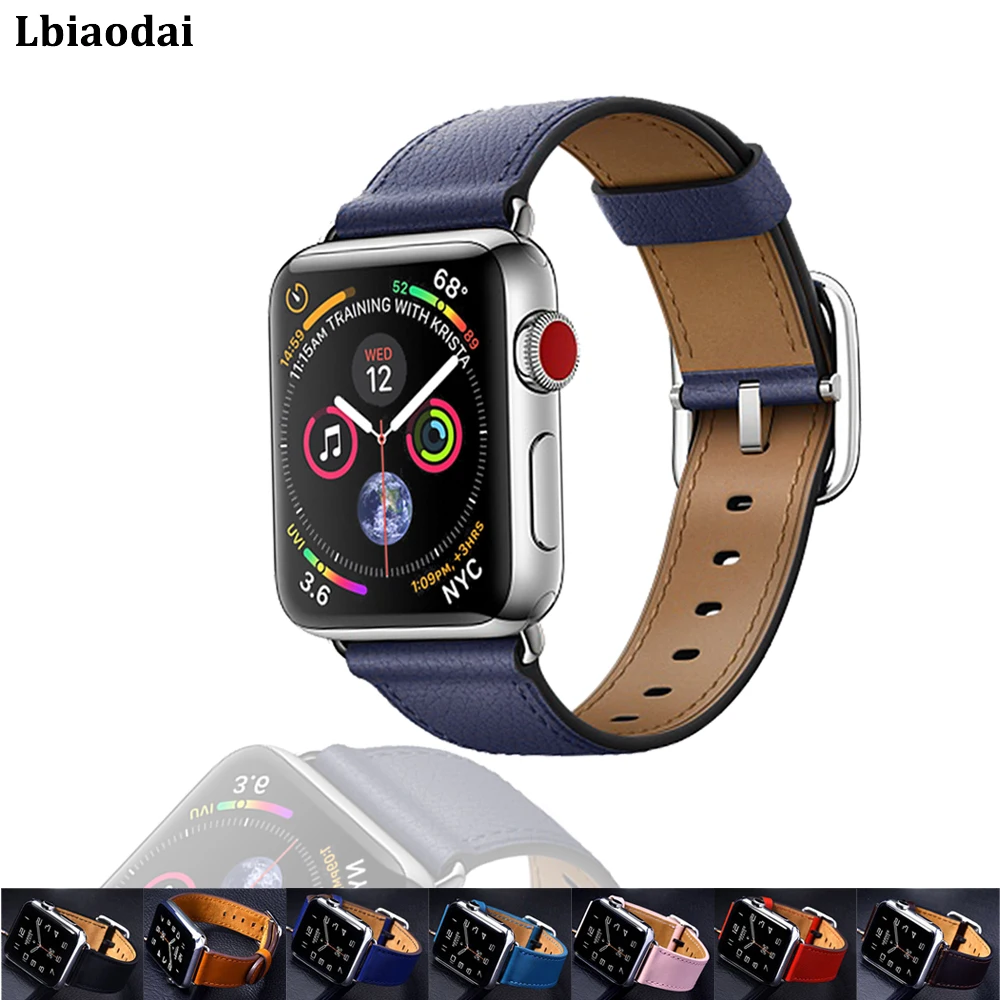 Ремешок из натуральной кожи для Apple Watch Band 42 мм 38 44 40 классические часы с застежкой