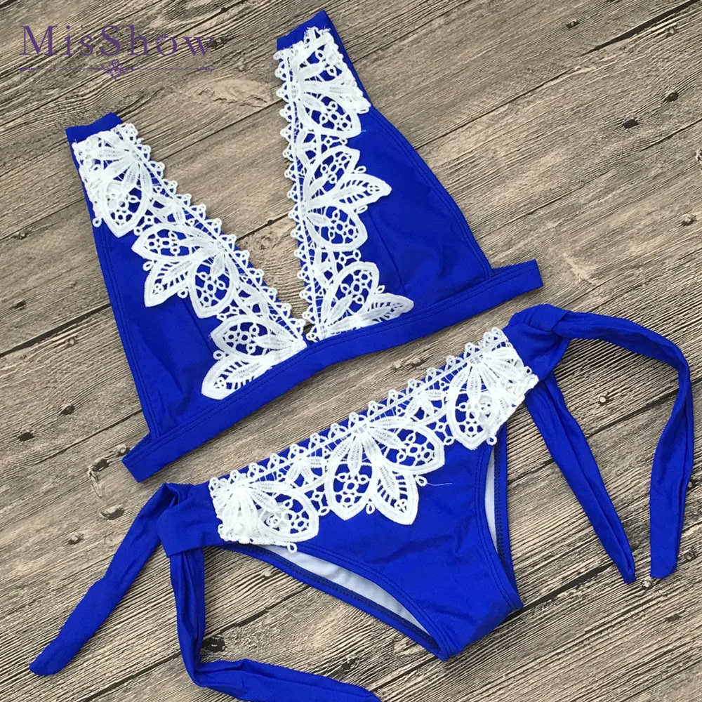 Misshow 2019 женские кружевные лоскутные красные купальники с бикини набор Maillot De Bain