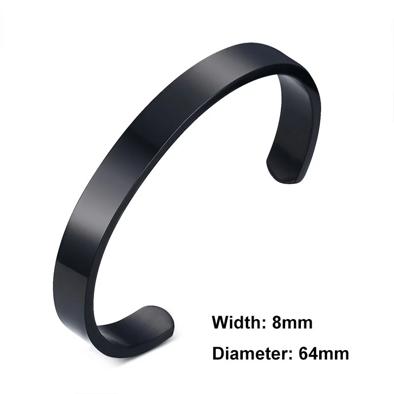 Black 8mm 64mm Vnox гравировка манжета браслет из нержавеющей стали пользовательское имя логотип его королева лучший друг персонализированный подарок - Окраска металла: Black 8mm 64mm