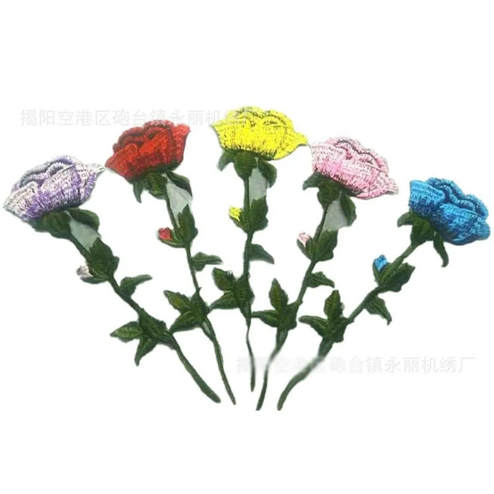 

Patch Flower Iron W/Green Applique 6pcs Leaves On Rose Embroidery