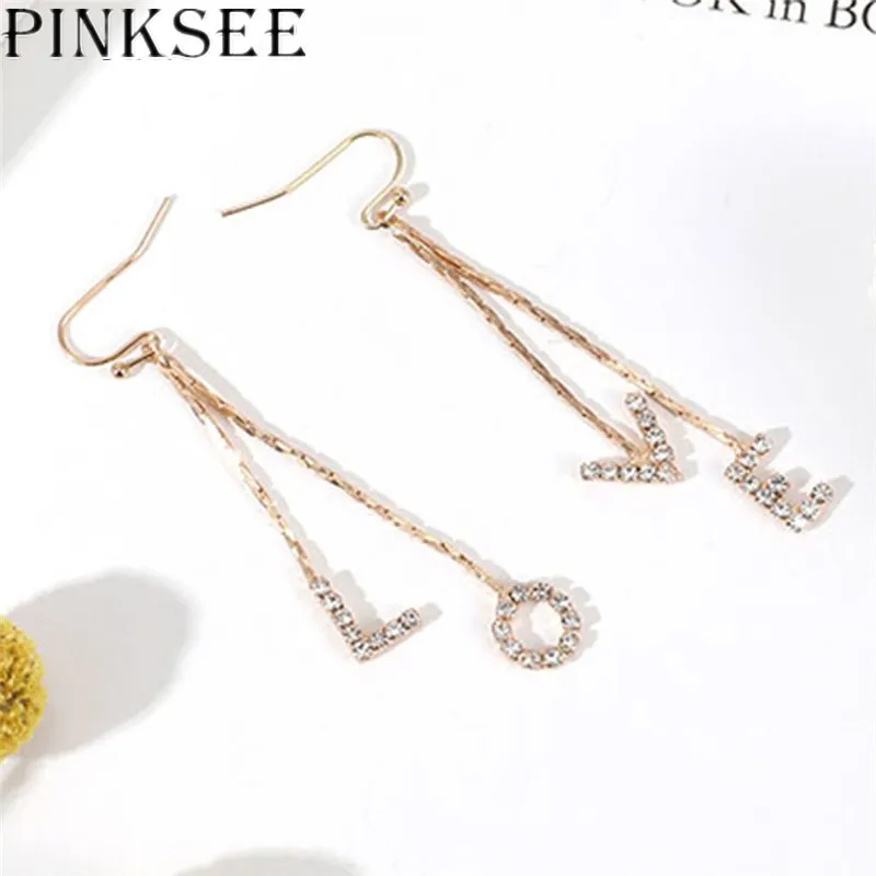Серьги подвески LOVE с надписью PINKSEE длинные висячие серьги из сплава на цепочке
