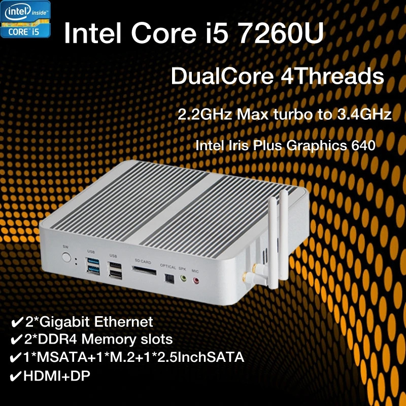 

Новинка KabyLake Intel Core i5 7260U 3,4 ГГц безвентиляторный мини-ПК оптический порт 2 * lan Intel Iris Plus Graphics 640 DDR4 Barebone компьютер