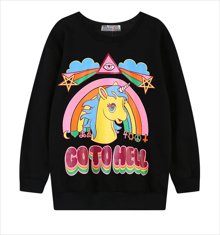 Sudaderas mujer 2015 Harajuku зимняя 3D Толстовка женские толстовки пуловер с капюшоном go to hell