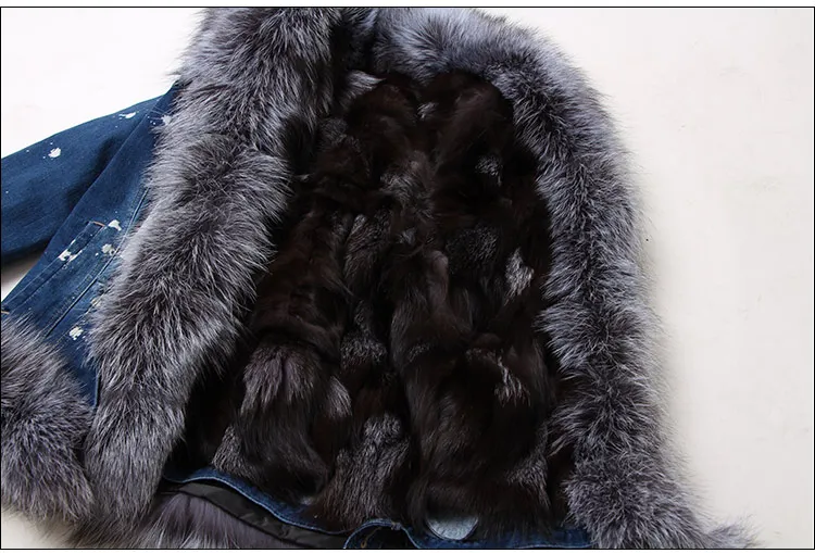 OFTBUY пальто с натуральным мехом, зимняя куртка, Женское пальто, воротник из настоящего серебристого лисьего меха, куртка-бомбер, джинсовая куртка, парка, уличная верхняя одежда