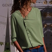 chiffon blouse 2019 fashion long sleeve women blouses and tops skew collar solid office shirt casual tops blusas chemise femme