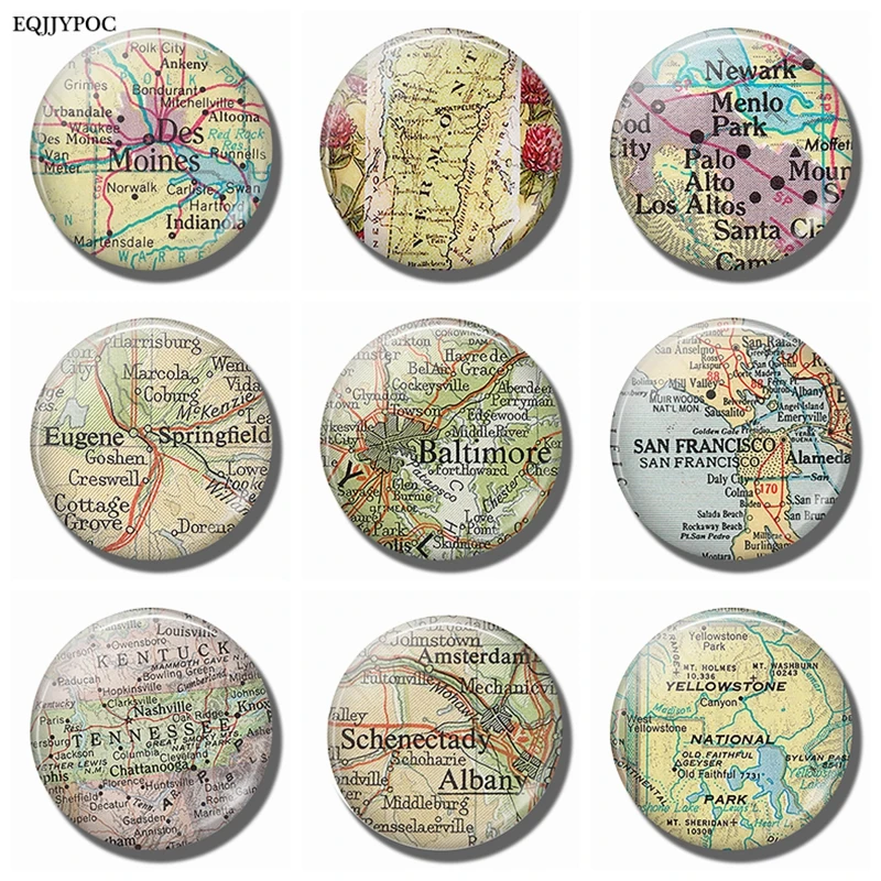 De Moines Vermont Palo Alto Eugene Baltimore San Francisco Tennessee Albany Yellowstone Park карта сувенир магнит на
