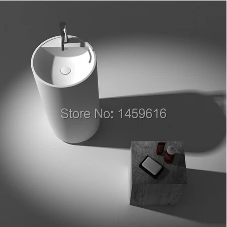 

Bathroom Round Pedestal Washbasin Solid Surface Stone Cloakroom Freestanding Vanity Sink W9012