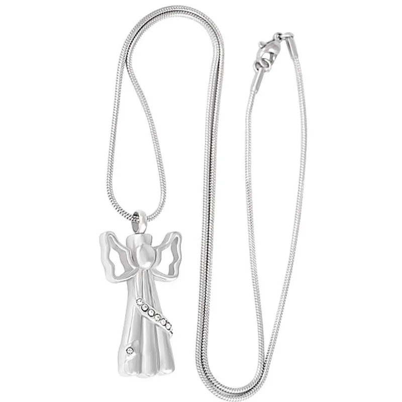 

IJD8200 Stainless Steel Cremation Keepsake Pendant for Ashes Urn Guardian Angel Memorial Necklace for Women Jewelry