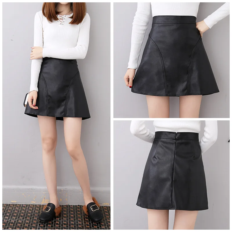 2017 Для женщин лето-осень из искусственной кожи Мини-юбки Высокая талия