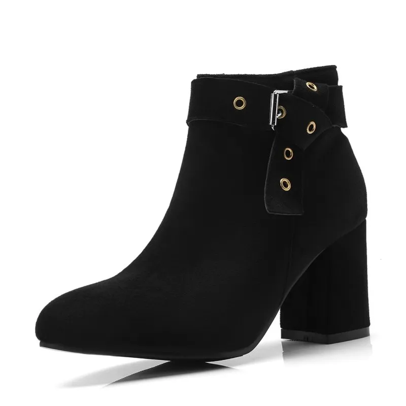 Женские ботинки Сезон осень-зима Теплые ботильоны Martin из флока на высоком