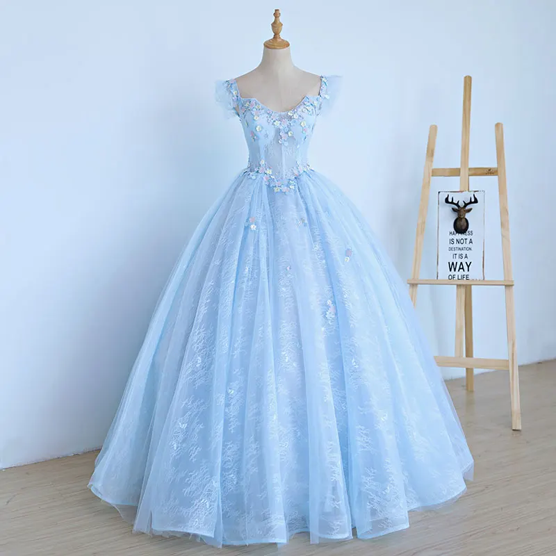 Бальное платье 2018 кружевные платья для Quinceanera 15 милое Пышное небесно-голубое