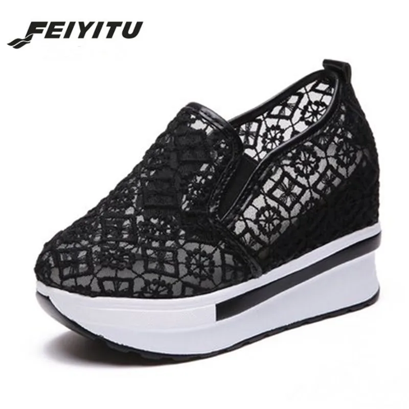 Женские сетчатые кроссовки FeiYiTu коллекция Лето 2018 повседневная обувь на танкетке