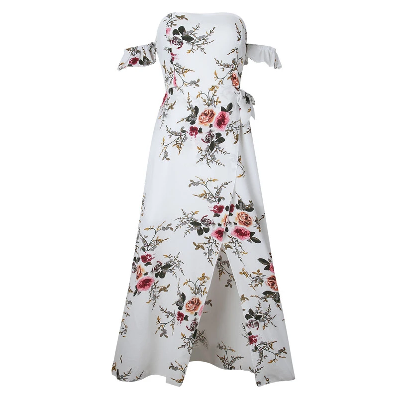 Summer 2018 New Long Dress Women Off Shoulder Thin Belt Maxi Dresses Vestidos Sexy White Split Beach Strapless Boho Style | Женская