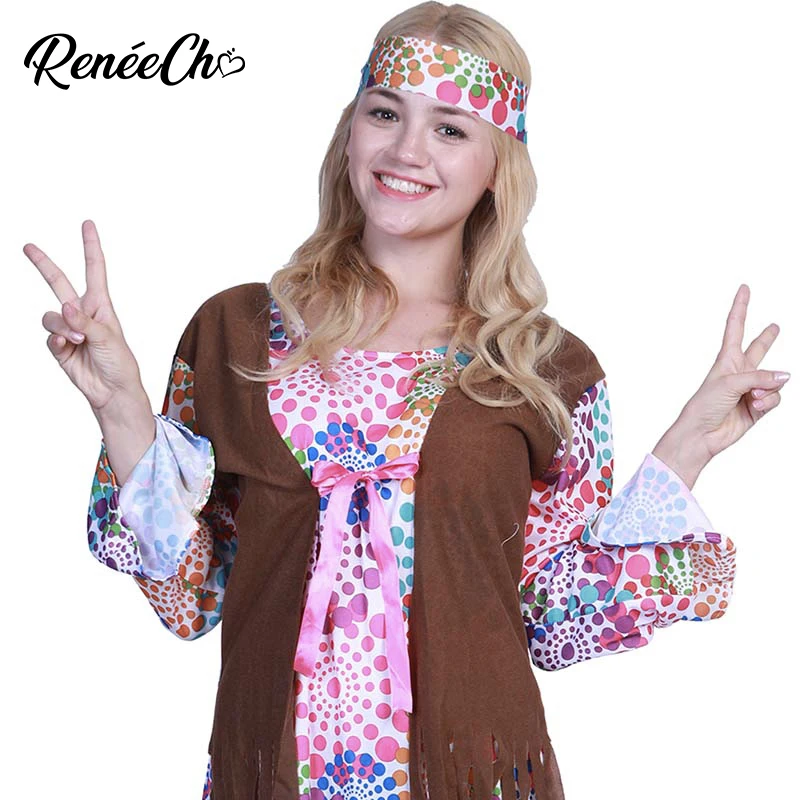 2018 Women Hippie Costume Adult Carnival Party 1960`s Retro Peace And Love Halloween For Fancy Dress |