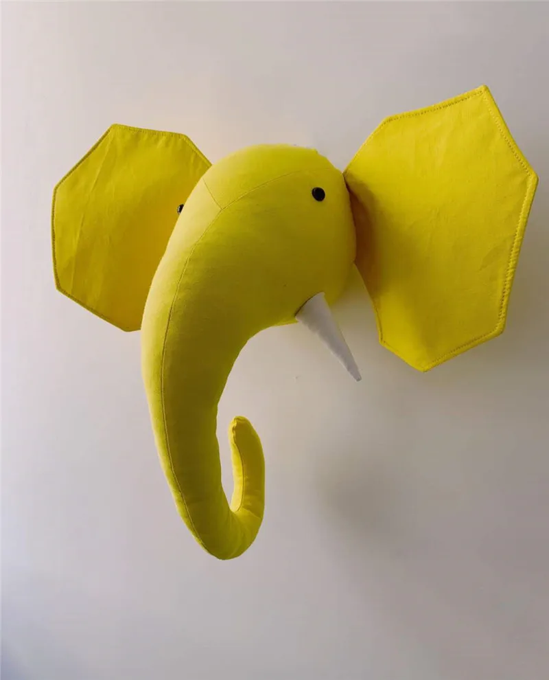 Yellow Elephant Детская 3D настенная голова животного крепление Слон/Жираф/зебра настенная детская комната животное стенные скульптуры в виде рыб - Цвет: Yellow Elephant