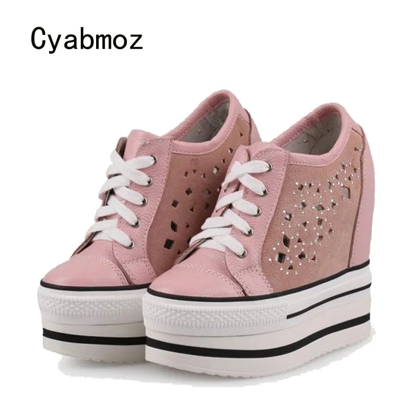 Cyabmoz/Женская обувь увеличивающая рост со стразами женские туфли лодочки на