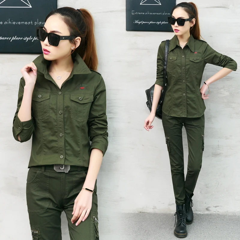 Уличные военные рубашки с отворотом и длинным рукавом женская дышащая модная