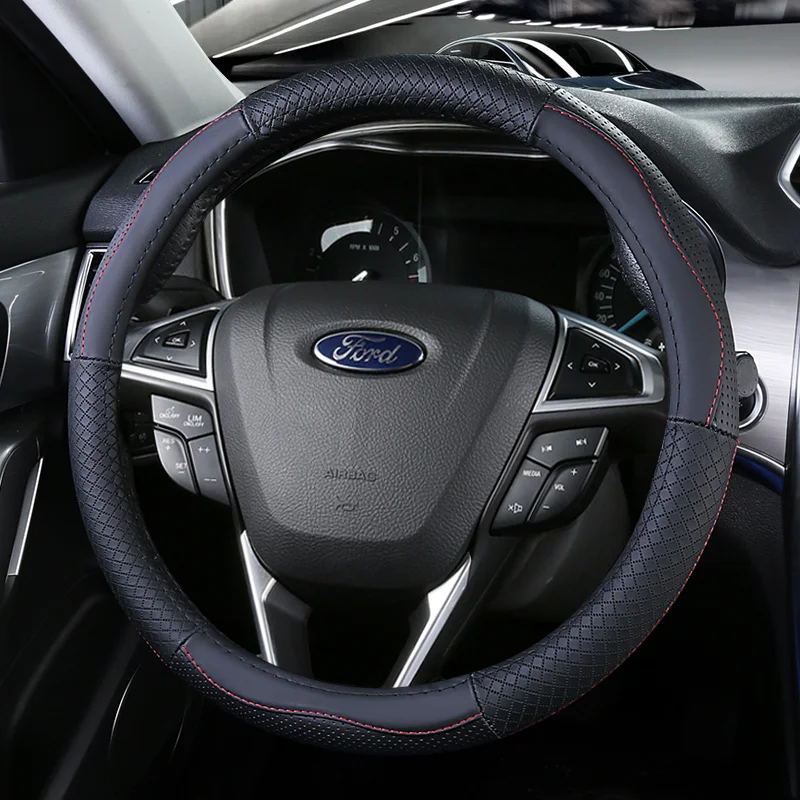 Верхние Кожаные чехлы на руль для Ford Grand C Max Fiesta Figo Fusion Mondeo Focus GT Ka Mustang taureus Ranger