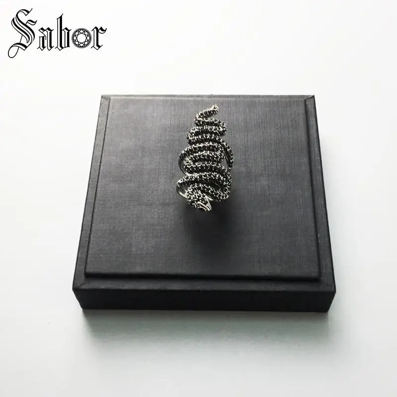 Мужское и женское кольцо с черной змеей Серебряное ювелирное изделие Томаса