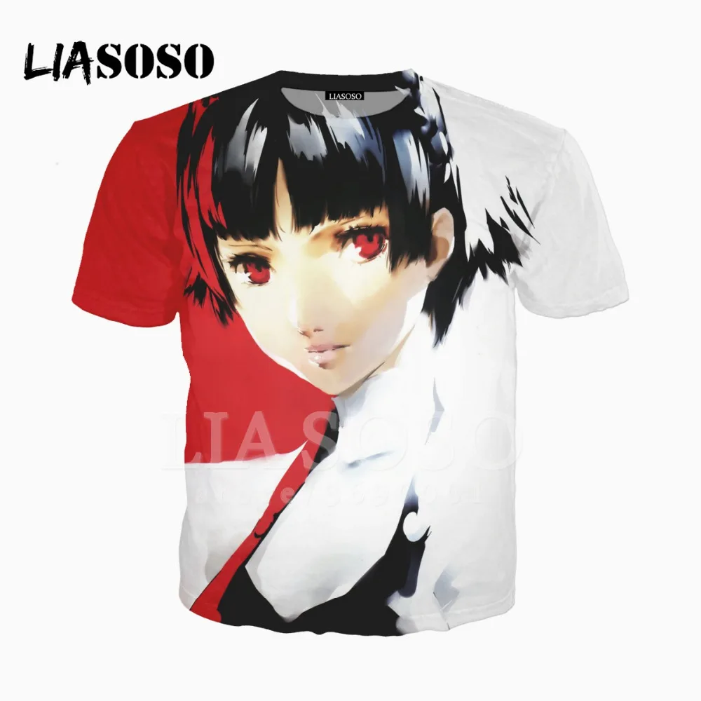 LIASOSO/футболка унисекс с 3D принтом аниме PERSONA 5 крутая черная футболка изображением маски для мальчиков и