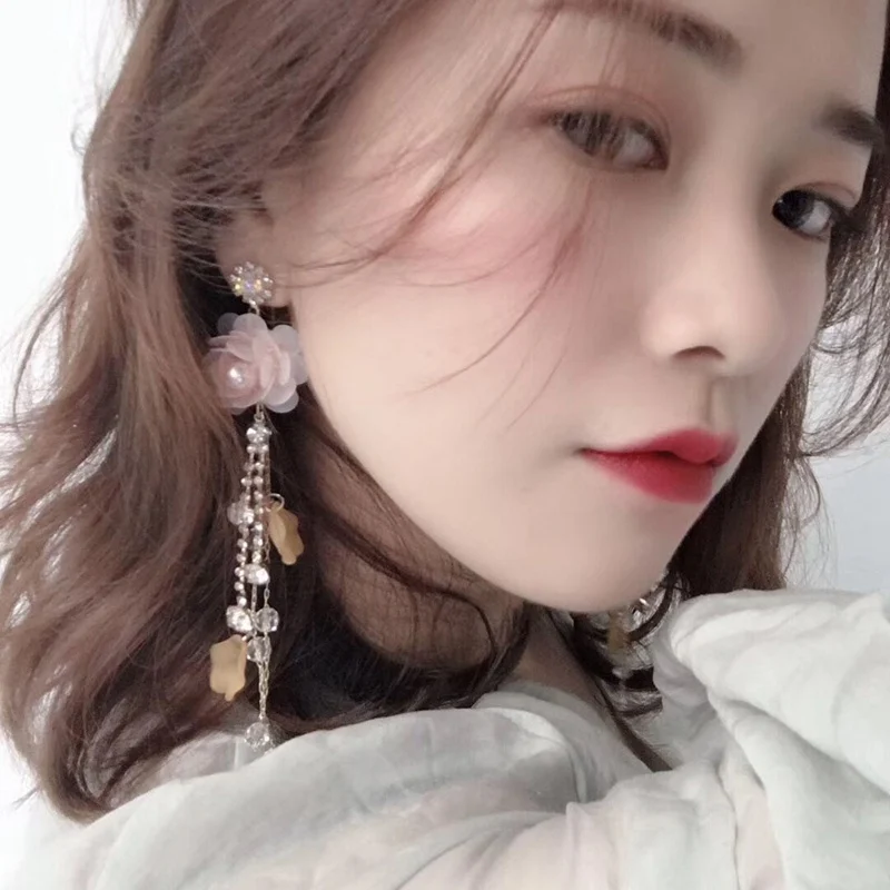 Женские серьги-капельки MENGJIQIAO модные корейские серьги с розовыми лепестками и