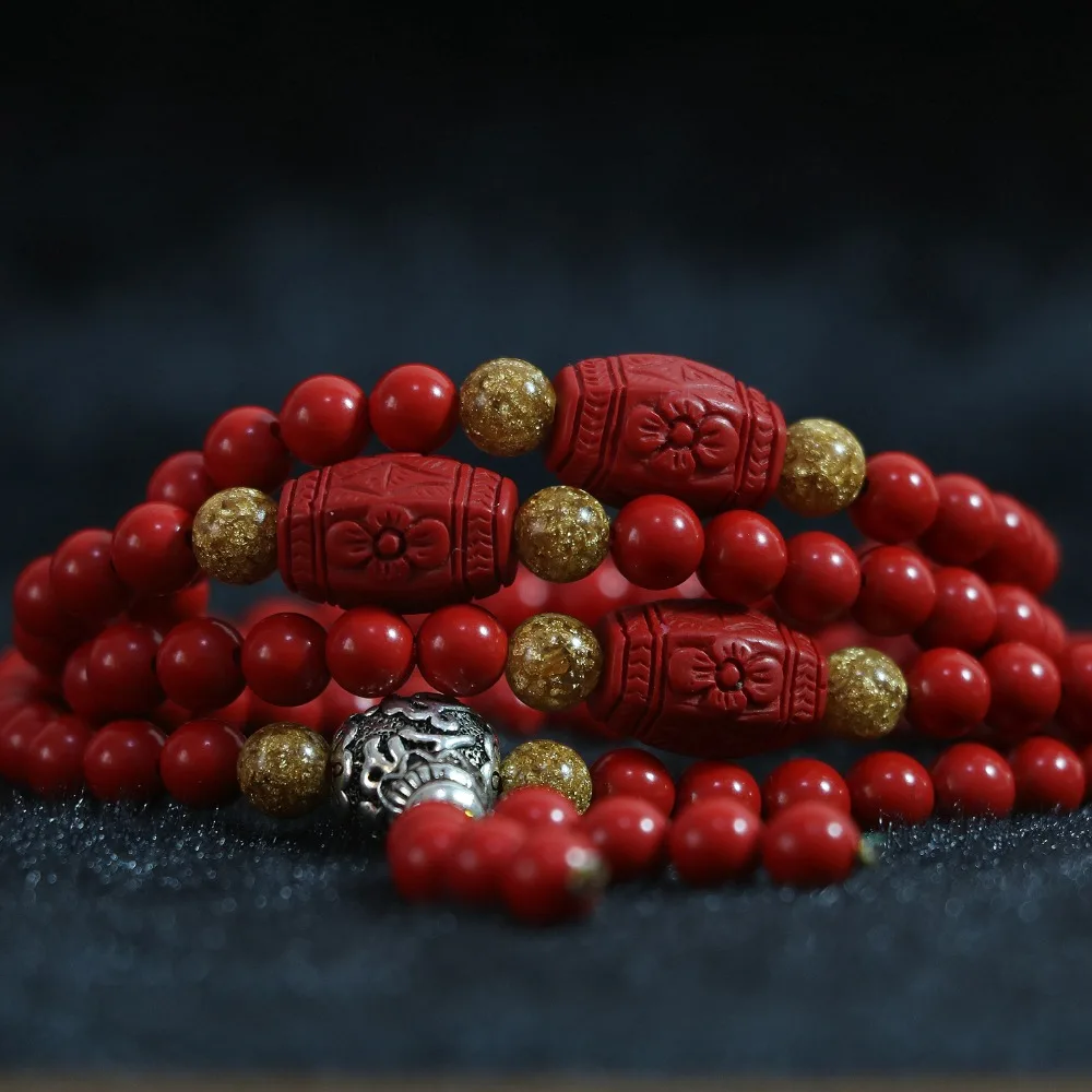 Бесплатная доставка многослойный браслет из синтетических красных бусин Cinnabar 6