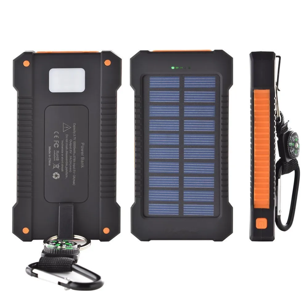 NTSPACE Солнечный Мощность банк Водонепроницаемый 10000mAh Солнечное Батарея Dual USB
