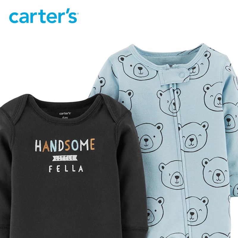 Carters 2Pcs/lot jumpsuits cute print long sleeve baby girl rompers Soft cotton newborn boy clothes set 126H458/126H653 | Мать и ребенок