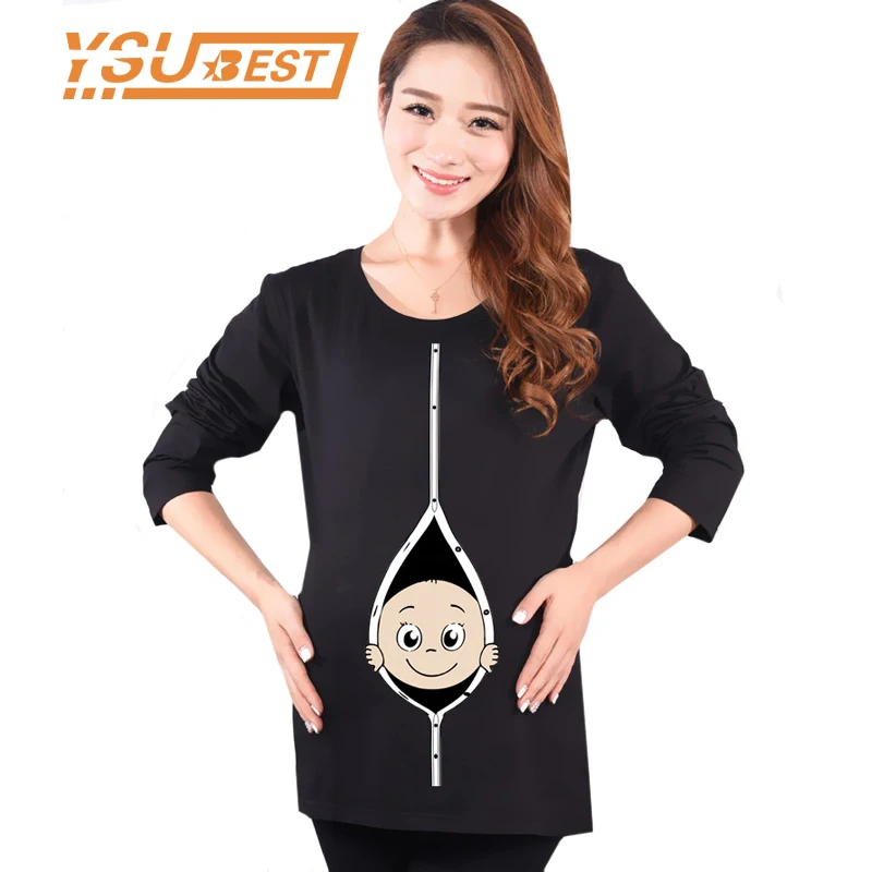 New Shirts for Pregnant Women 2018 &quotBaby Peeking Out&quot Long-Sleeve Maternity Clothes Christmas Gift Casual | Мать и ребенок
