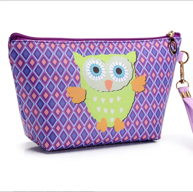 Косметичка с принтом совы милая дорожная дамская сумочка разноцветным узором