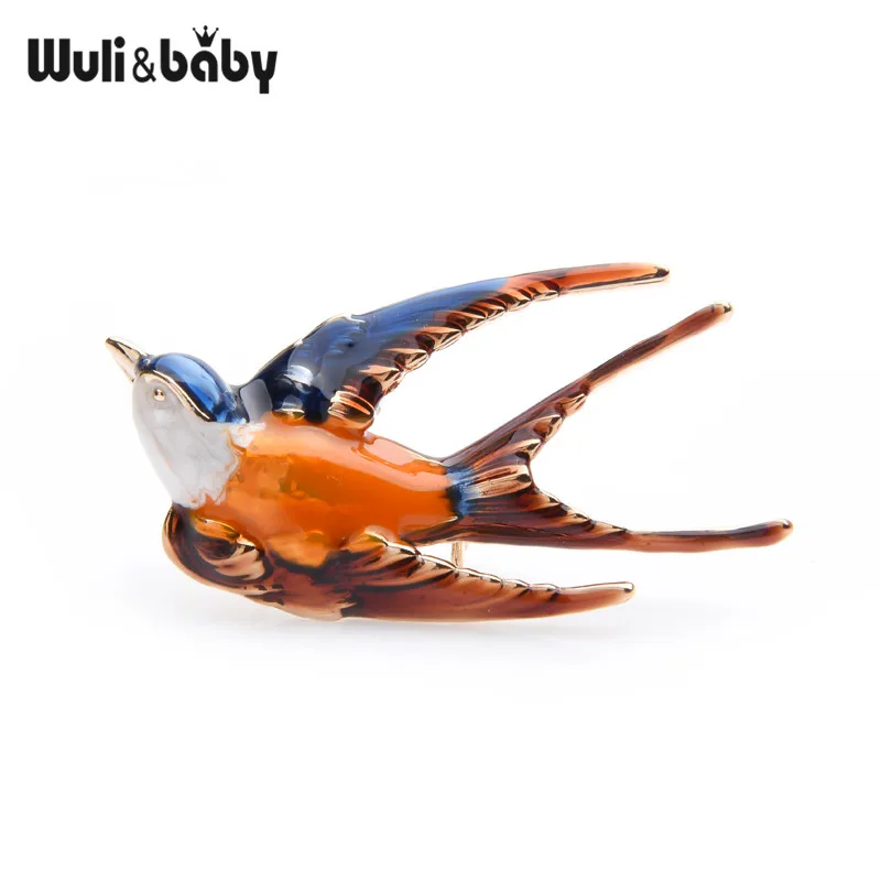 Orange Wuli&baby, синие, оранжевые эмалированные Броши с ласточкой для женщин, сплав, летающая птица, свадебная брошь на булавке, подарки для девушки - Окраска металла: Orange