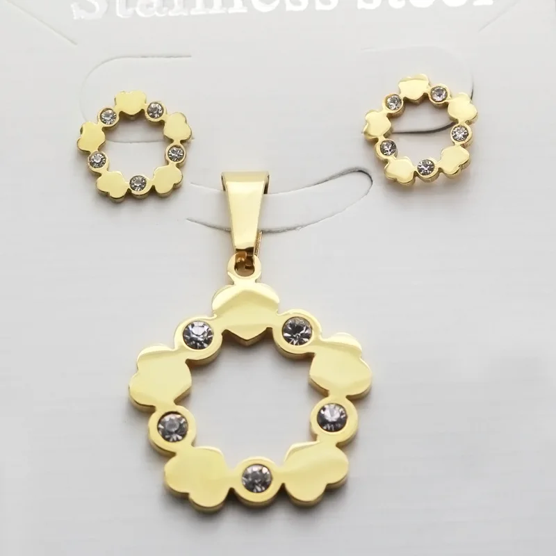 Ожерелье из нержавеющей стали и Комплект сережек для женщин 2016 Дубай золотые