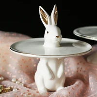 ceramic rabbit candy plate bunny snack dried fruit plate home decor key jewelry holder tray rabbit bowl wedding decoration gifts
