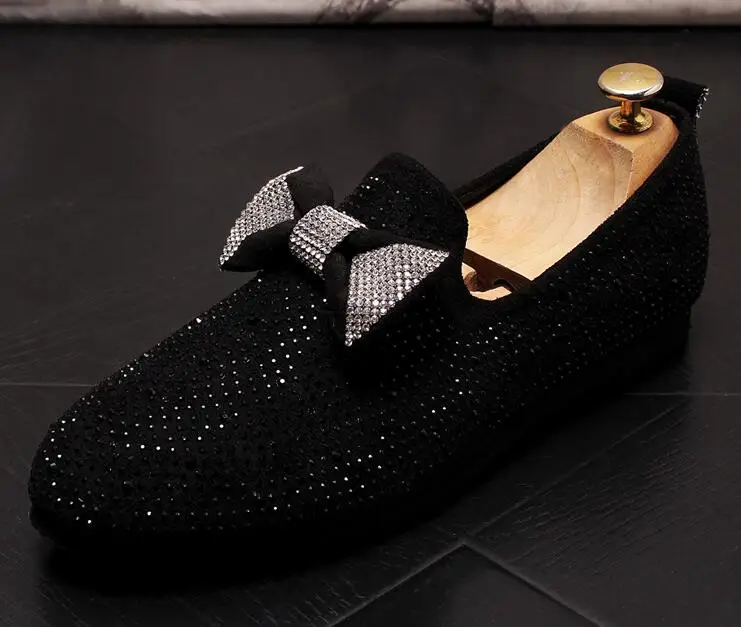 Модные мужские лоферы с острым носком и бантом, украшенные стразами; оксфорды; sapato social masculino; модельные туфли для Жених выпускного вечера; свадебные туфли для джентльмена - Цвет: 2