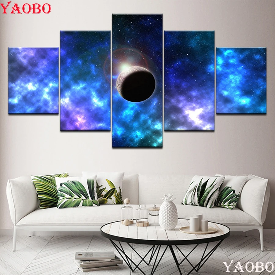 5 шт. квадратная круглая 5D DIY Алмазная картина &quotПланеты синяя Туманность