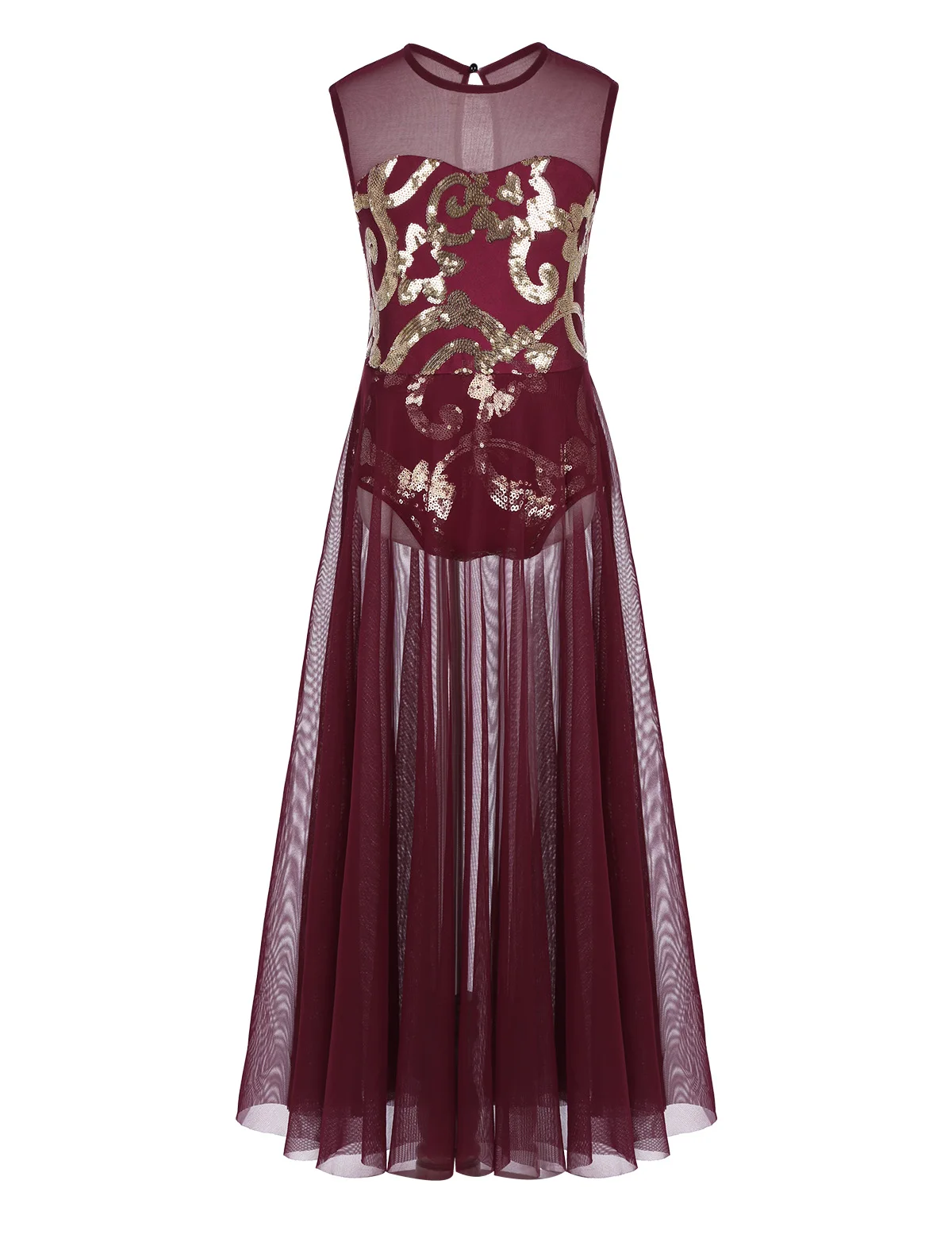 Burgundy Teen Girls lyrical Dress Praise Dance Dress Lyrical Costume Floral Sequins Tank Leotard Skirt for Gymnastics Leotard for Girls - Цвет: Burgundy