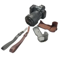 new genuine leather camera bag case half body cover wrist strap for canon eos r camera bottom case