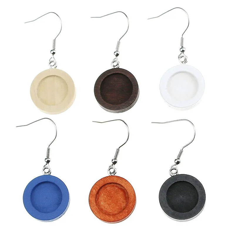 Основа для сережек с деревянным кабошоном в стиле ретро 20 шт./лот 12 мм пустые