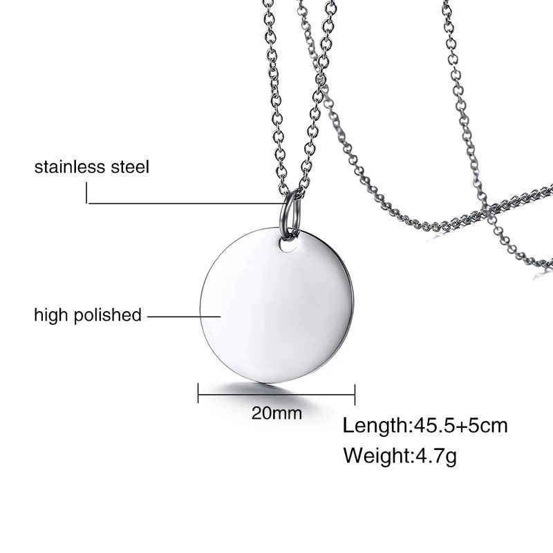 Simple Coin Necklace Stainless Steel Blank Round Circle Pendant Rolo Chain Jewelry For Ladies | Украшения и аксессуары