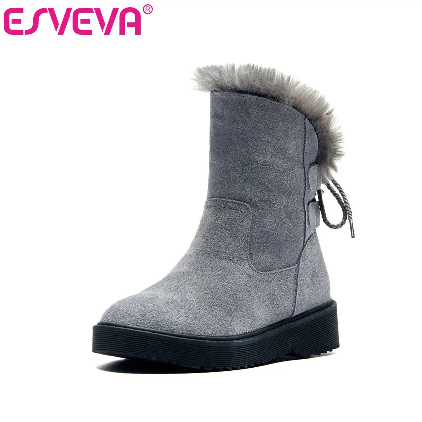 ESVEVA/женские зимние ботинки на танкетке и низком каблуке теплые мотоциклетные