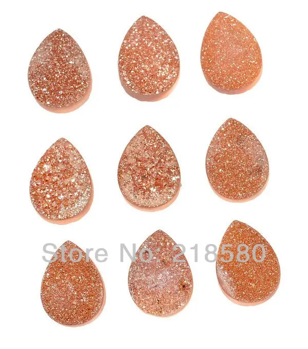 

H-DCB24 25pcs Peach Orange Quartz Teardrop Drusy Druzy Cabochon Beads 13mmx18mm